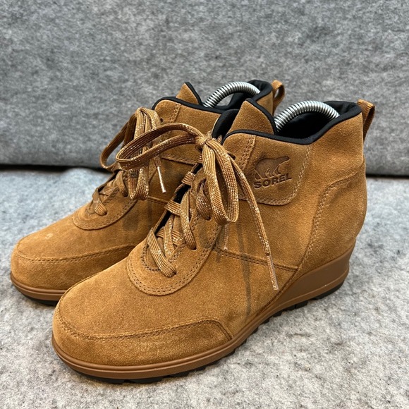 Sorel Hidden Wedge Heel Ankle Boots Suede Lace Up Casual‎ Comfort Womens 7.5 - Picture 2 of 9